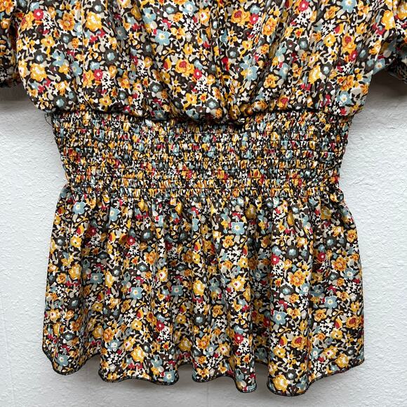 Emery Rose Floral Bohemian Cottagecore Puff Sleeve Lightweight Top Womens Small - Picture 3 of 11